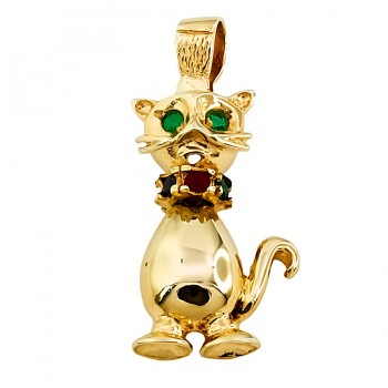 9ct gold Real Stones Cat Pendant